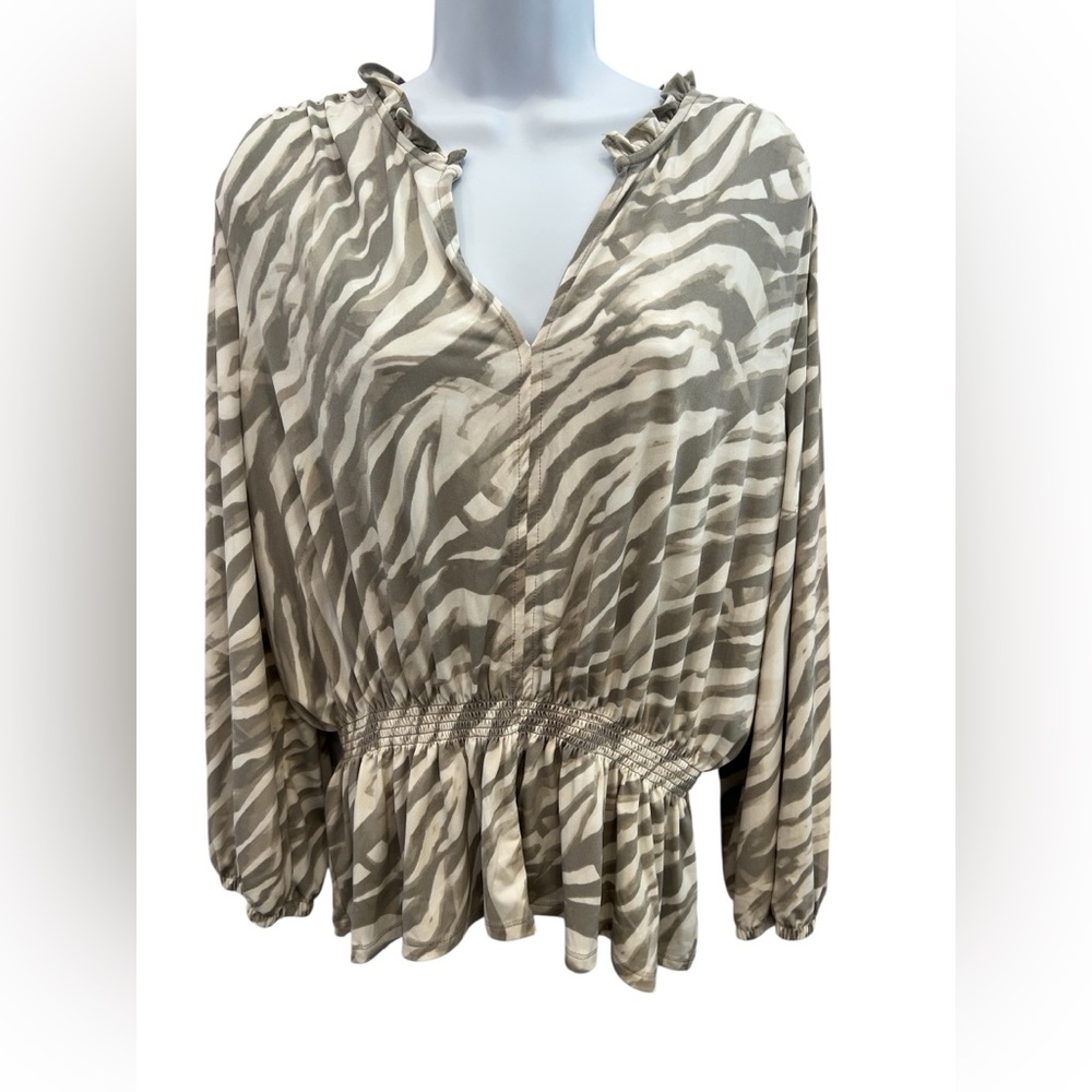 🤍EUC SIMPLY VERA VERA WANG Gray & White Zebra Print Peplum Blouse | XL